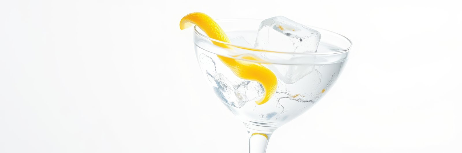 Refreshing cocktail with ice and lemon twist in a clear glass ready to enjoy on a summer evening